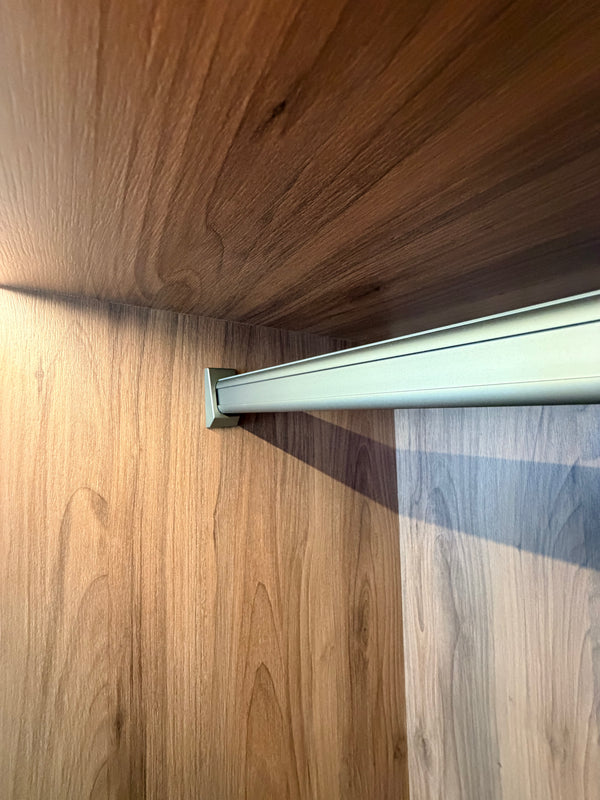 Wood laminate full height wardrobe in Singapore HDB condo landed house with beautiful hanging rod and LED strip 