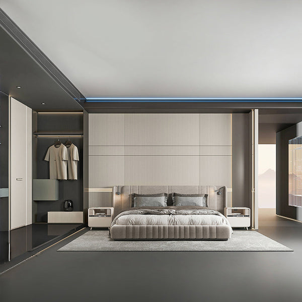 Modern bedroom with a bed, wardrobe, and television, featuring the brand Oppolia