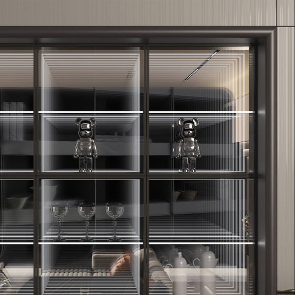 Modern glass display cabinet with decorative items, featuring the brand 'Oppolia'.