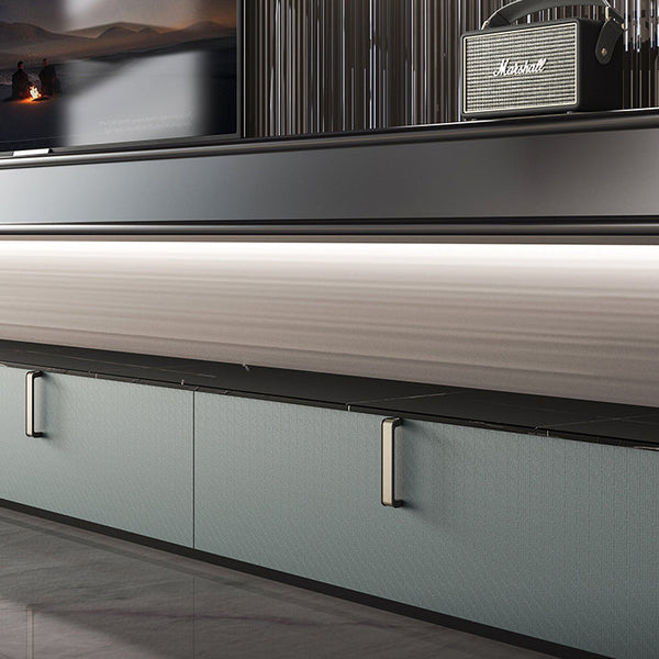 Modern kitchen cabinet with metallic finish and Oppolia branding.
