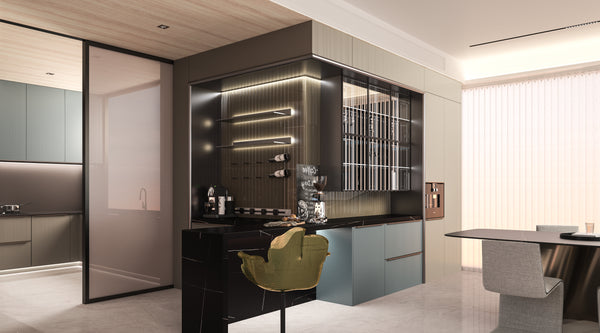 Modern kitchen with island and bar area