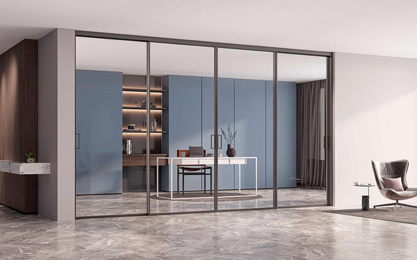 Modern sliding glass door in a home interior