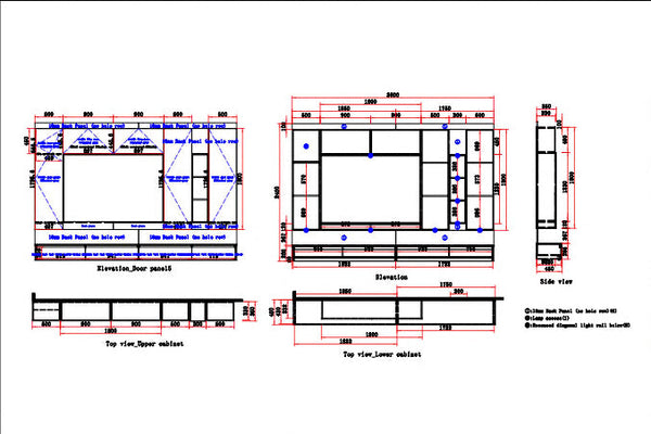 technical drawings of the oppolia puff series tv cabinet for carpentry solutions in singapore