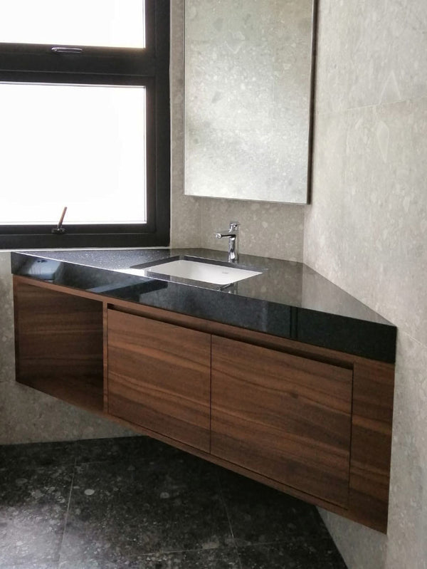 Bathroom Corner Vanity Singapore Landed House Black Marble Counter Top Wood Cabinet