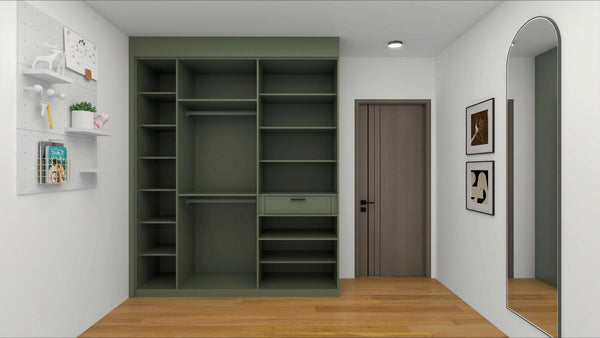 HDB 5-Door Wardrobe (Formaldehyde-Free)WardrobeL 2100 x W 600 x H 2400 mm with Fillers up to 2600mmPine (PWMA 0628)Wardrobe Essentials Package HomeShake Oppolia Singapore Renovation Contractor Interior Designer Carpenter