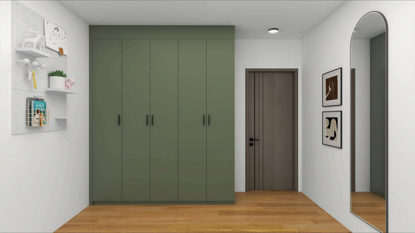 HDB 5-Door Wardrobe (Formaldehyde-Free)WardrobeL 2100 x W 600 x H 2400 mm with Fillers up to 2600mmPine (PWMA 0628)Wardrobe Essentials Package HomeShake Oppolia Singapore Renovation Contractor Interior Designer Carpenter