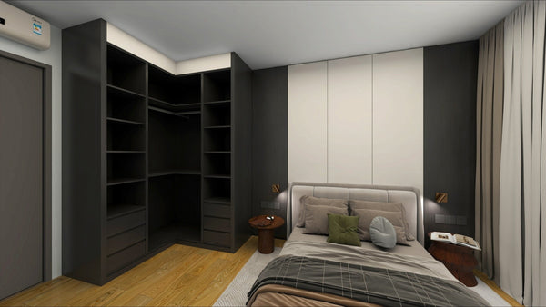 HDB L-Shape Wardrobe Inside (Formaldehyde-Free) HomeShake Oppolia Singapore Renovation Contractor ID Carpenter