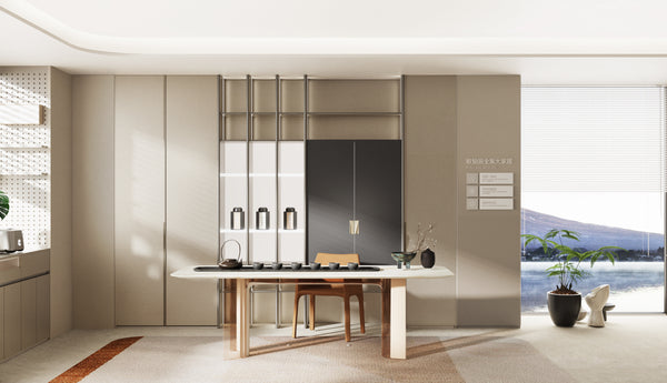 gold accents and dark grey door for study room in singapore with minimalist concep and acrylic light panels