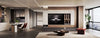 TV console cabinet feature wall oppolia renaut series by homeshake stone countertop brown walnut wood beige full house reno