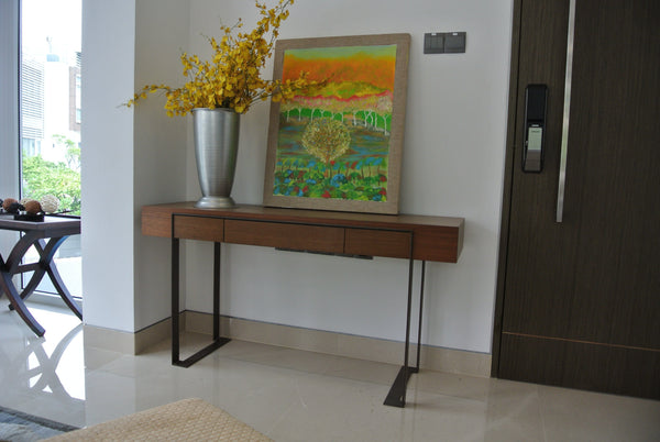 singapore bespoke sideboard in brown wood and metal legs in landed house singapore sommerville