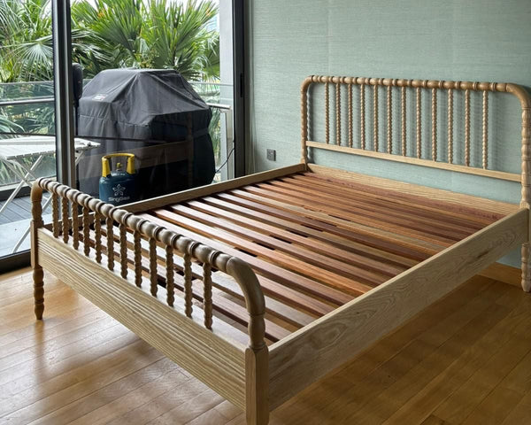 condo bedroom singapore solid ash wood light brown bed frame bespoke furniture