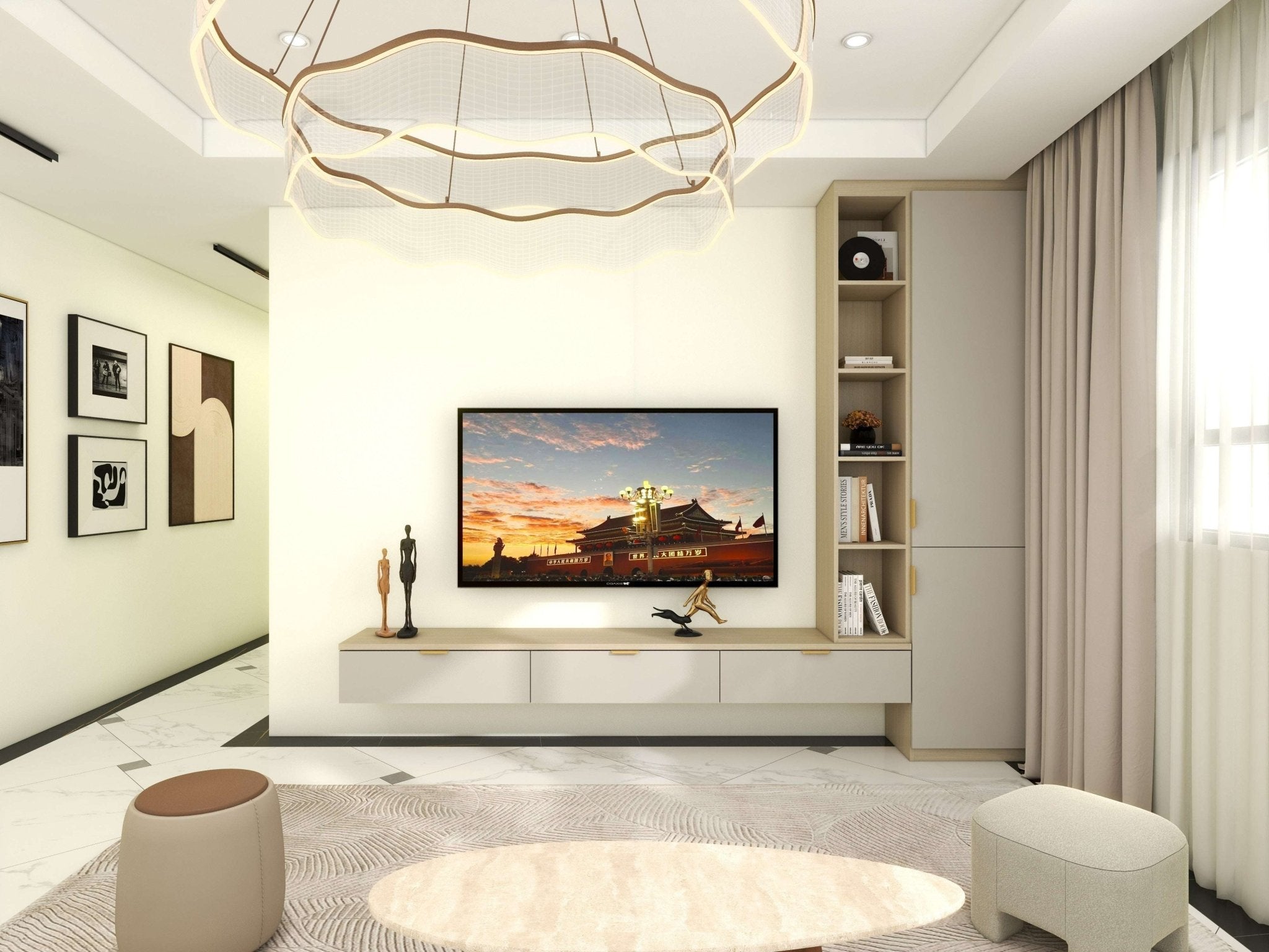 TV Console: Floating Concept with Side Display Cabinet