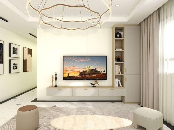 TV Console with Side Cabinet. Feature Wall HomeShake Oppolia Singapore Renovation Contractor Interior Designer Carpenter