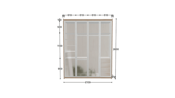 HomeShake Armoires & Wardrobes 4-Door Wardrobe (Swing Doors) with Glass Doors in Aluminium Frame
